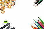 Color Pencil And Pencil On White Background Stock Photo