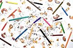 Color Pencil And Pencil On White Background Stock Photo