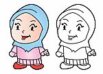 Coloring Melayu Muslim Girl -  Illustration Stock Photo