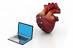 Computer Connected To A Heart Stock Photo