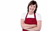 Confident Aged Woman Chef Smiling Stock Photo