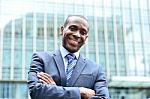 Confident Businessman Outside His Office Stock Photo