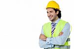 Confident Civil Engineer With Hard Hat Stock Photo