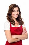 Confident Female Chef Over White Stock Photo