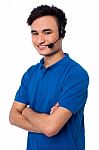 Confident Male Customer Support Executive Stock Photo