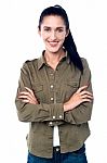 Confident Smiling Girl In Trendy Casuals Stock Photo