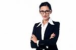 Confident Smiling Lady In Business Suit Stock Photo