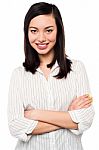 Confident Smiling Young Woman Posing Stock Photo