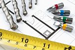 Construction Plan Tools Stock Photo