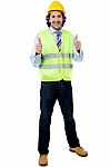 Construction Worker Giving Approval Stock Photo