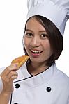 Cook Bread Woman Show Stock Photo