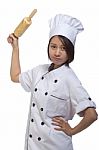 Cook Bread Woman Show Stock Photo