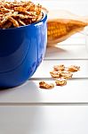 Cornflakes In A Blue Bowl Stock Photo