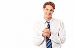 Corporate Guy Posing With Clasped Hands Stock Photo