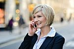 Corporate Lady Attending Business Call Stock Photo