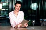 Corporate Lady Browsing On Tablet Pc Stock Photo