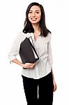 Corporate Lady Holding Business Files Stock Photo