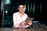 Corporate Lady Posing With Tablet Pc Stock Photo