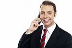 Corporate Male Consultant Talking Over Cellphone Stock Photo