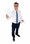 Corporate Male Showing Blank Card Stock Photo