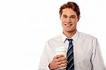 Corporate Man Holding Cold Beverage Stock Photo