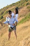 Couples Younger Asian Man And Woman Relaxing Time On Vacation Destination Traveling Stock Photo