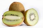 Cross Section Of Ripe Kiwi On White Background Stock Photo