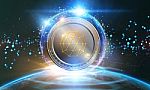 Crypto-currency,  Qtum Internet Virtual Money. Currency Technolo Stock Photo