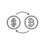 Cryptocurrency Bitcoin And Us Dollar Exchange Thin Line Flat Des Stock Photo