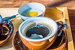 Cup Of Espresso With Soft-boiled Egg Stock Photo