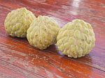 Custards On A Wooden Table. Sweet Fruit Of Thailand  Stock Photo