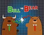 Cute Big Bull Bear Cartoon Versus In Stock Market Stock Photo