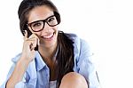 Cute Brunette Woman Taking Photo Of Herself Stock Photo