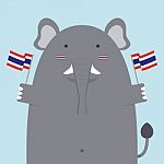 Cute Fat Big Elephant Holding Thai Flag Stock Photo