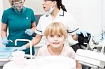 Cute Girl Child At Dental Clinic Stock Photo