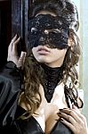 Cute Girl In Masquerade Mask Stock Photo