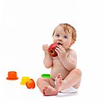 Cute Infant Boy With Apple Stock Photo