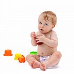 Cute Infant Boy With Apple Stock Photo