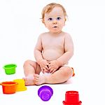 Cute Infant Boy With Toys Stock Photo