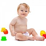 Cute Infant Boy With Toys Stock Photo