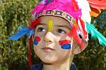 Cute Kid Dressed As Indian Stock Photo