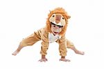 Cute Little Boy Dressed In Lion Suit Stock Photo