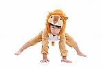 Cute Little Boy Dressed In Lion Suit Stock Photo