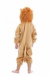 Cute Little Child Dressed In Lion Suit Stock Photo