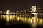 Danube Bridge Budapest At Night Stock Photo