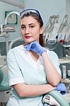 Dentist In Her Office Stock Photo