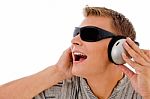 Dj - Listening To Musical Sounds Stock Photo