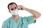 Doctor Posing With Face Mask Stock Photo