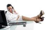 Doctor Sitting And Talking Phone Stock Photo