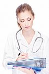 Doctor With Papers And Stethoscope Stock Photo